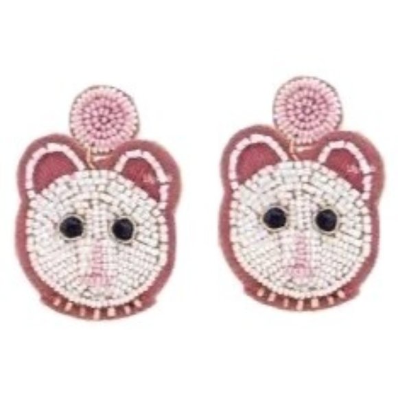 Viola White Cat Beaded Dangle Earrings Pink One Size NWT - Picture 1 of 1